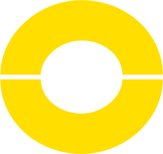 Yellow ring with a black circle in the center and a black line through the middle