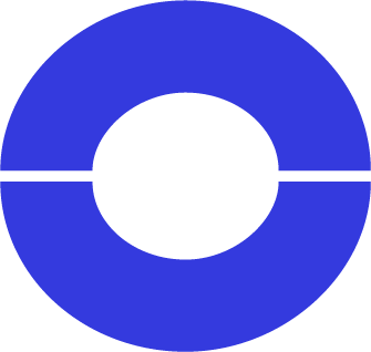 A close-up of a blue circular object with a black center and a horizontal line across it.