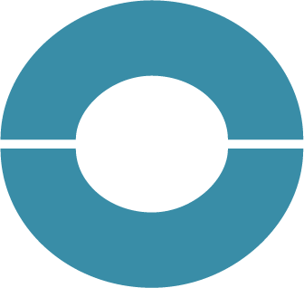 A circular blue icon with a black center and a small black line crossing through the middle horizontally.