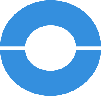 Close-up of a blue circular object with black details on a white background.