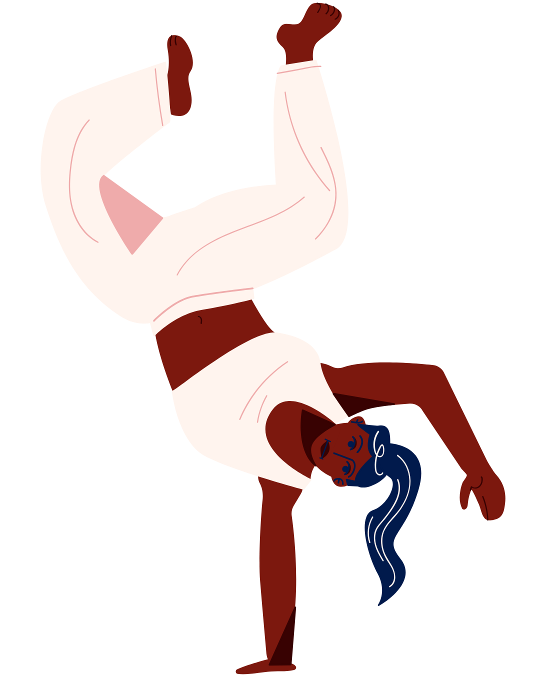 A woman doing a Capoeira hand stand move