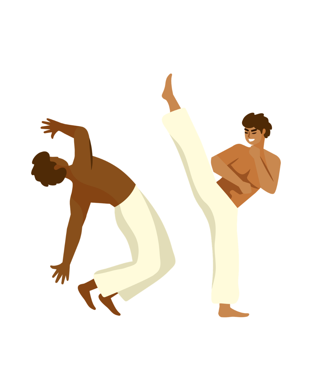 Two cartoon men participating in Capoeira martial arts