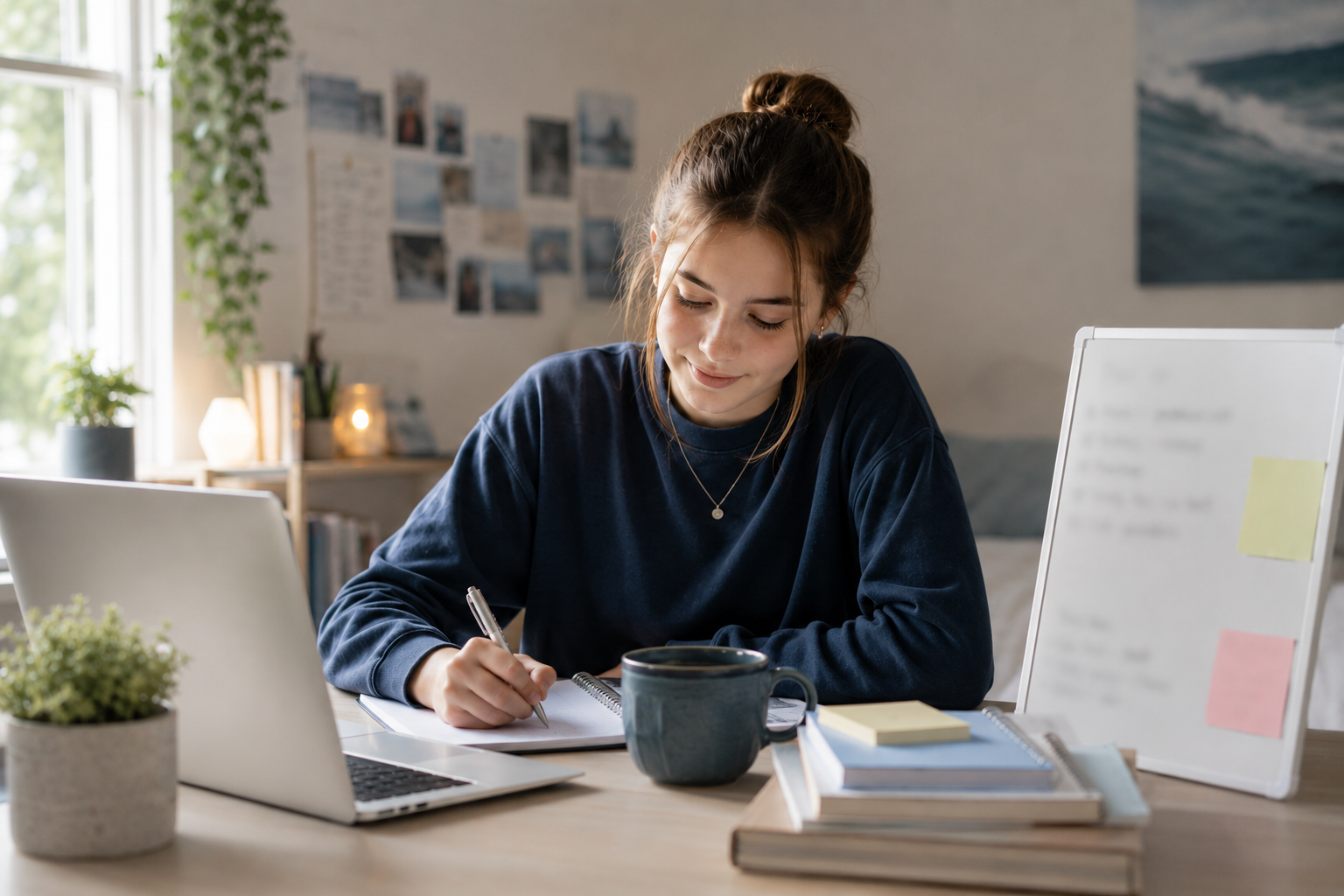 Teen completing homework using strategies to support attention, organization, and focus