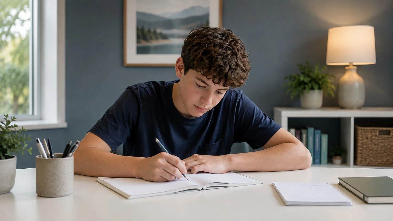 Teen completing written work during a psychoeducational assessment