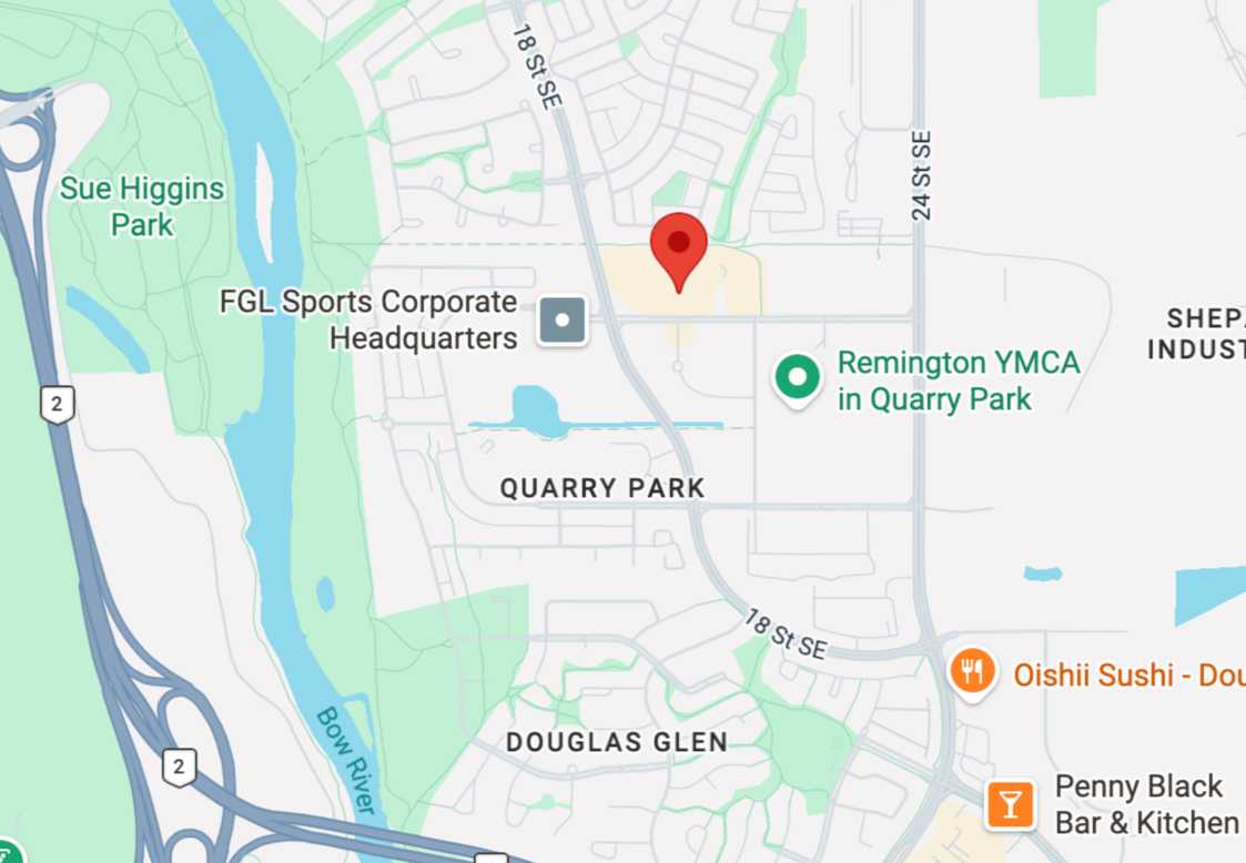 Map showing the location of Blue Spruce Psychology in Quarry Park, Calgary