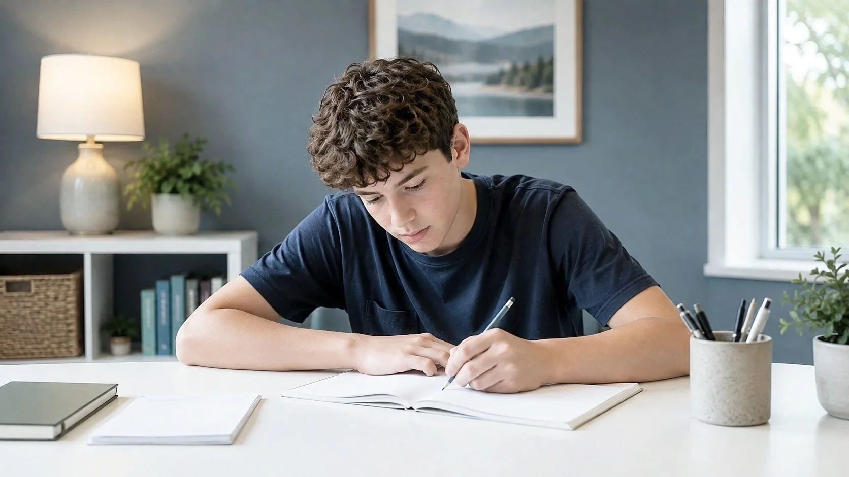 Teen completing written tasks during a psychoeducational assessment in Calgary