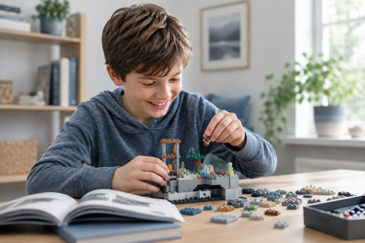 Child building Lego project