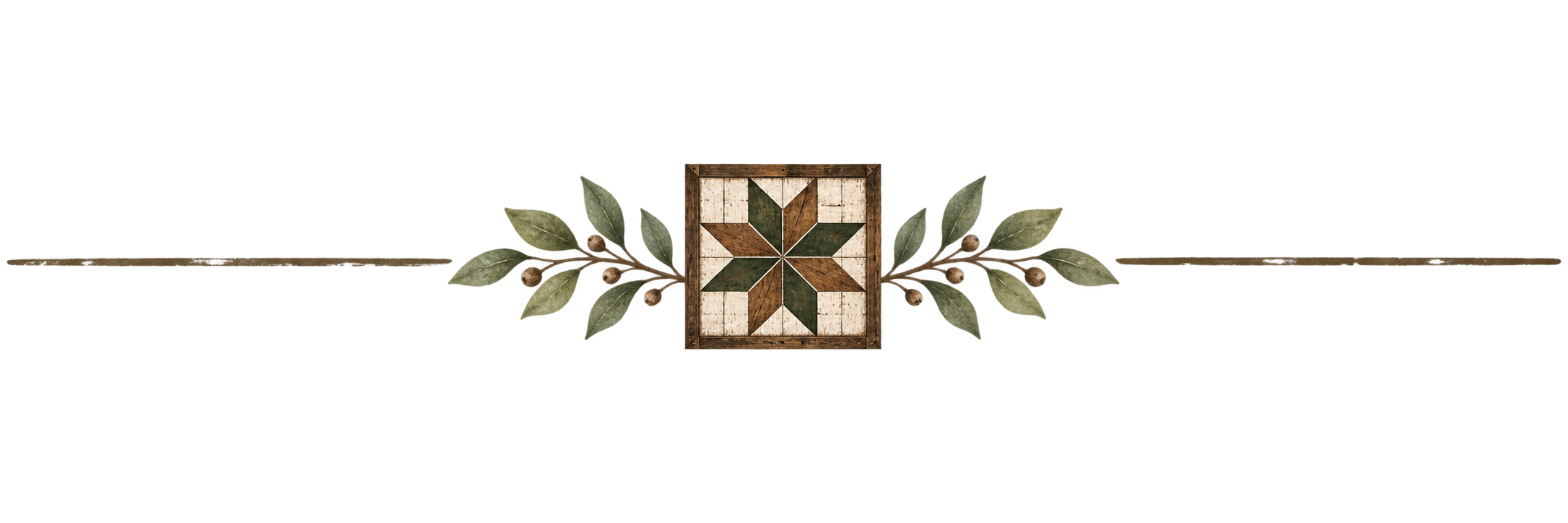 Rustic decorative border with a wooden tile pattern and green leaves with berries.
