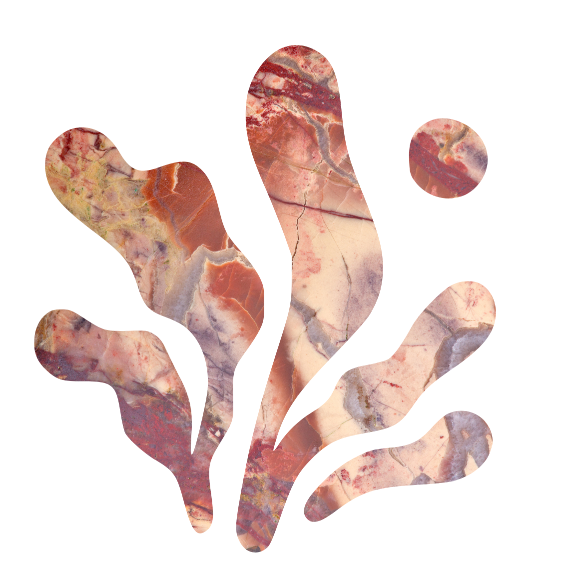 Abstract multicolored marble pattern with cracks, primarily in pink, red, white, and beige tones.