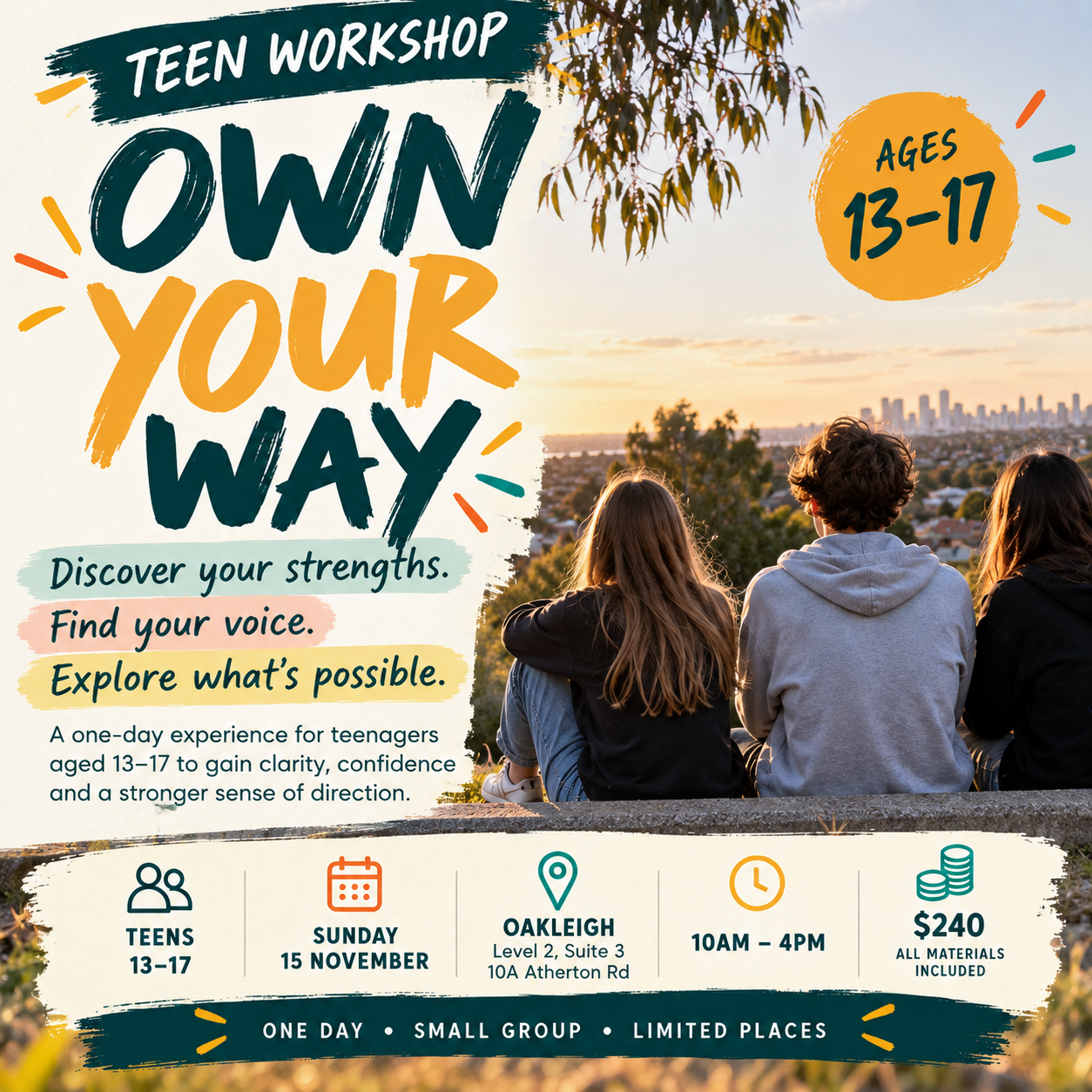 Own Your Way Teen Workshop Flyer