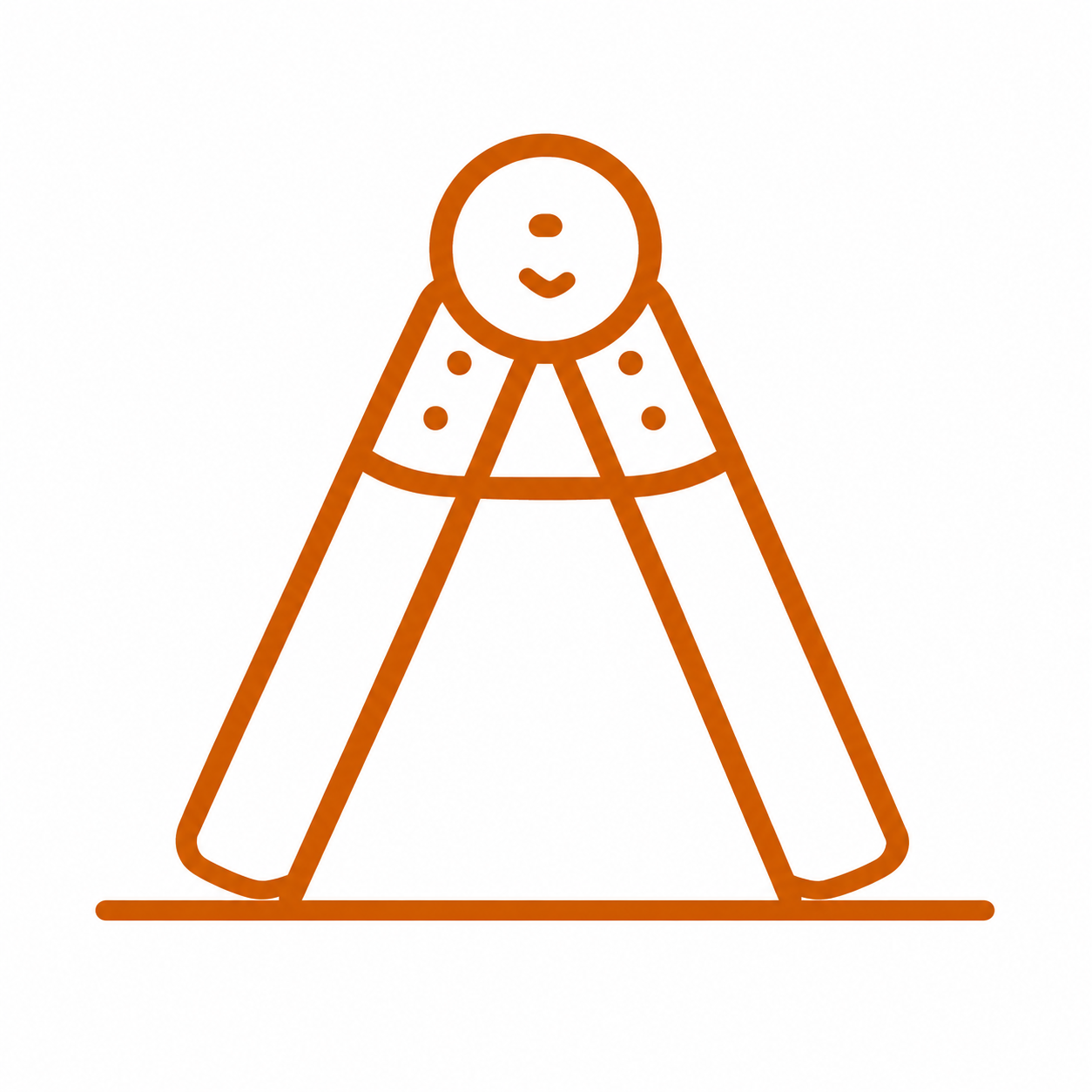 Simple line drawing of a compass, a drawing tool used for drawing circles and arcs, with a round top and two elongated legs.