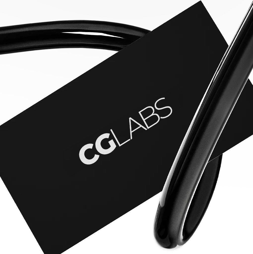 Black cable with a tag labeled 'CG LABS' attached.