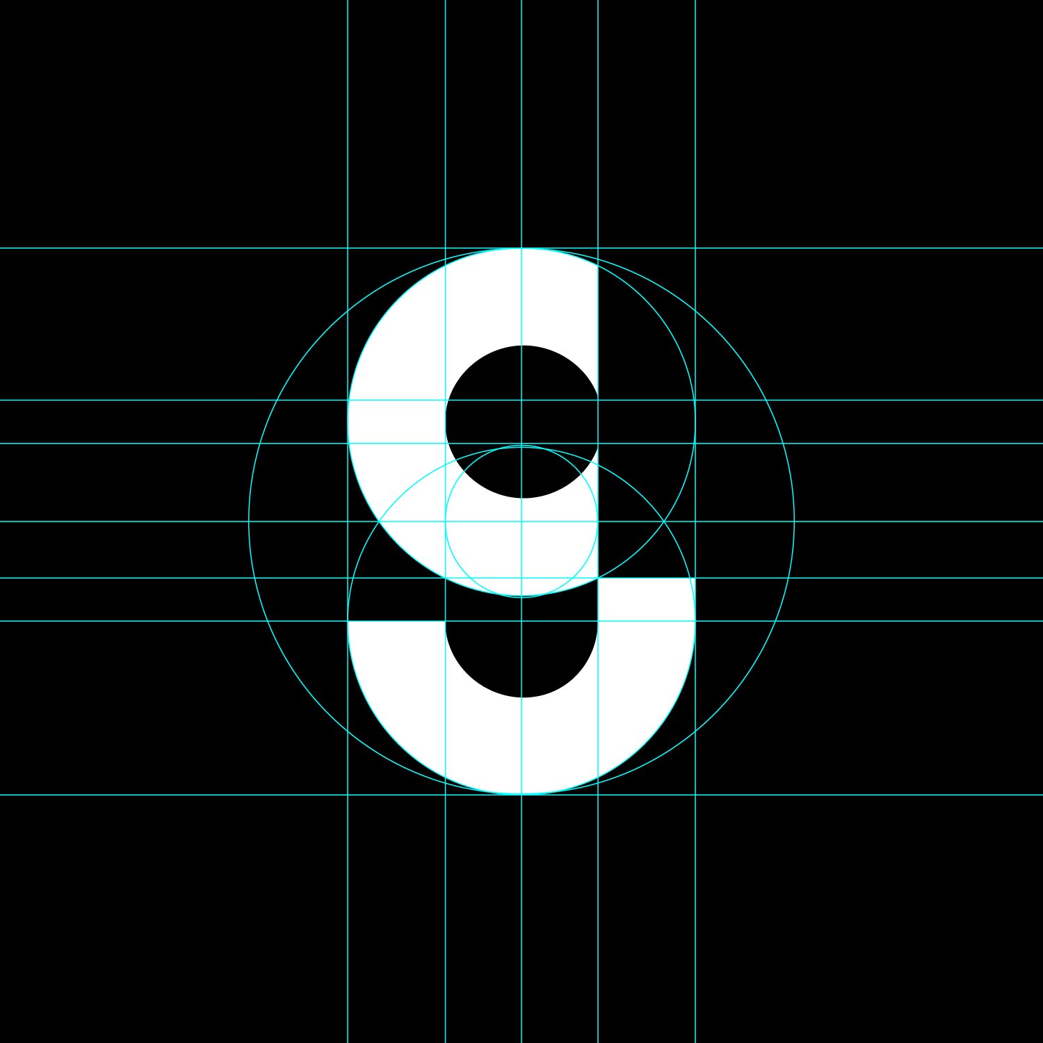 A digital graphic of a stylized white number 6 on a black background, with guiding grid lines and circles, giving a technical or blueprint appearance.