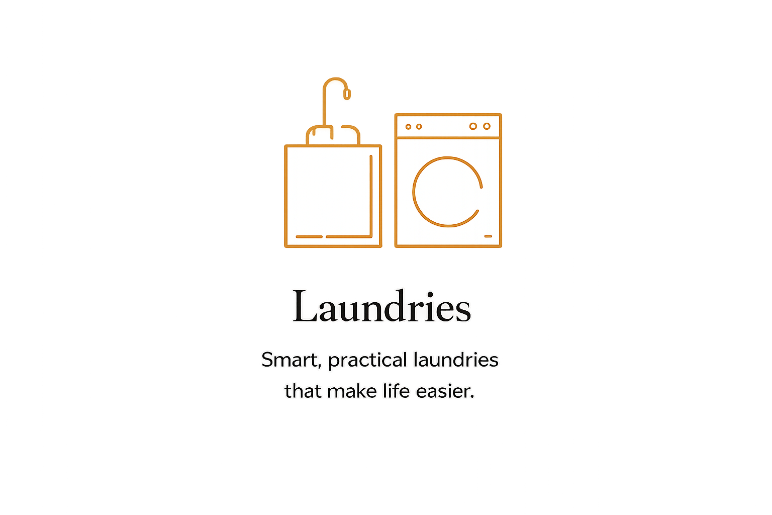 Graphic illustration of laundry appliances, including a washing machine, dryer, and detergent bottle, with text 'Laundries' and 'Smart, practical laundries that make life easier'.