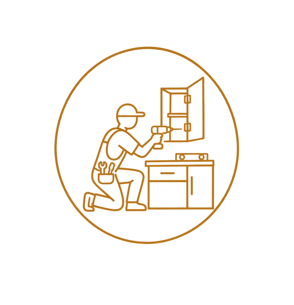 Neon sign illustration of person kneeling at a kitchen counter, opening a window.