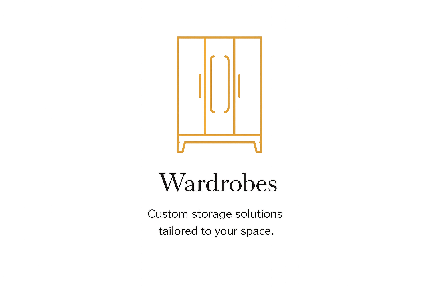 A digital graphic of a yellow wardrobe with the word "Wardrobes" in large font and the phrase "Custom storage solutions tailored to your space" underneath. The background is dark with colorful light streaks.