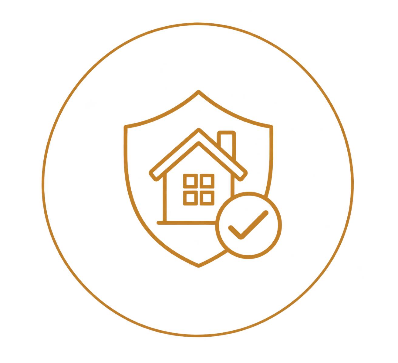A house icon with a shield in the background and a checkmark inside a circle, symbolizing a secure or verified home.