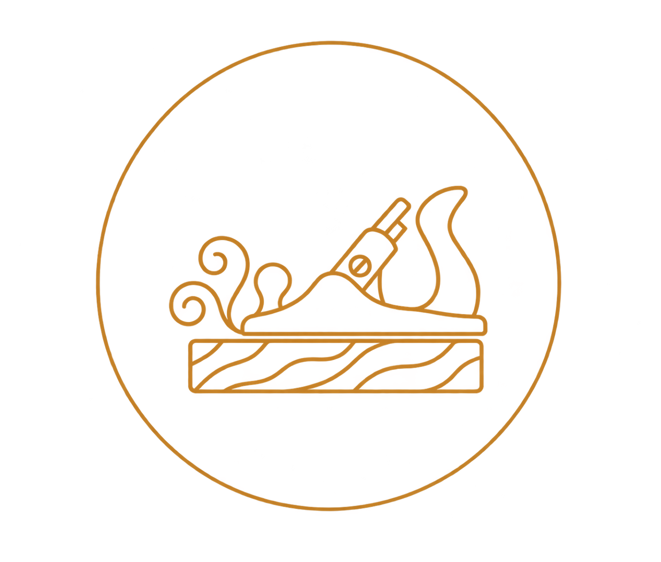 Neon sign of a slice of pizza with steam rising, inside a circular border.