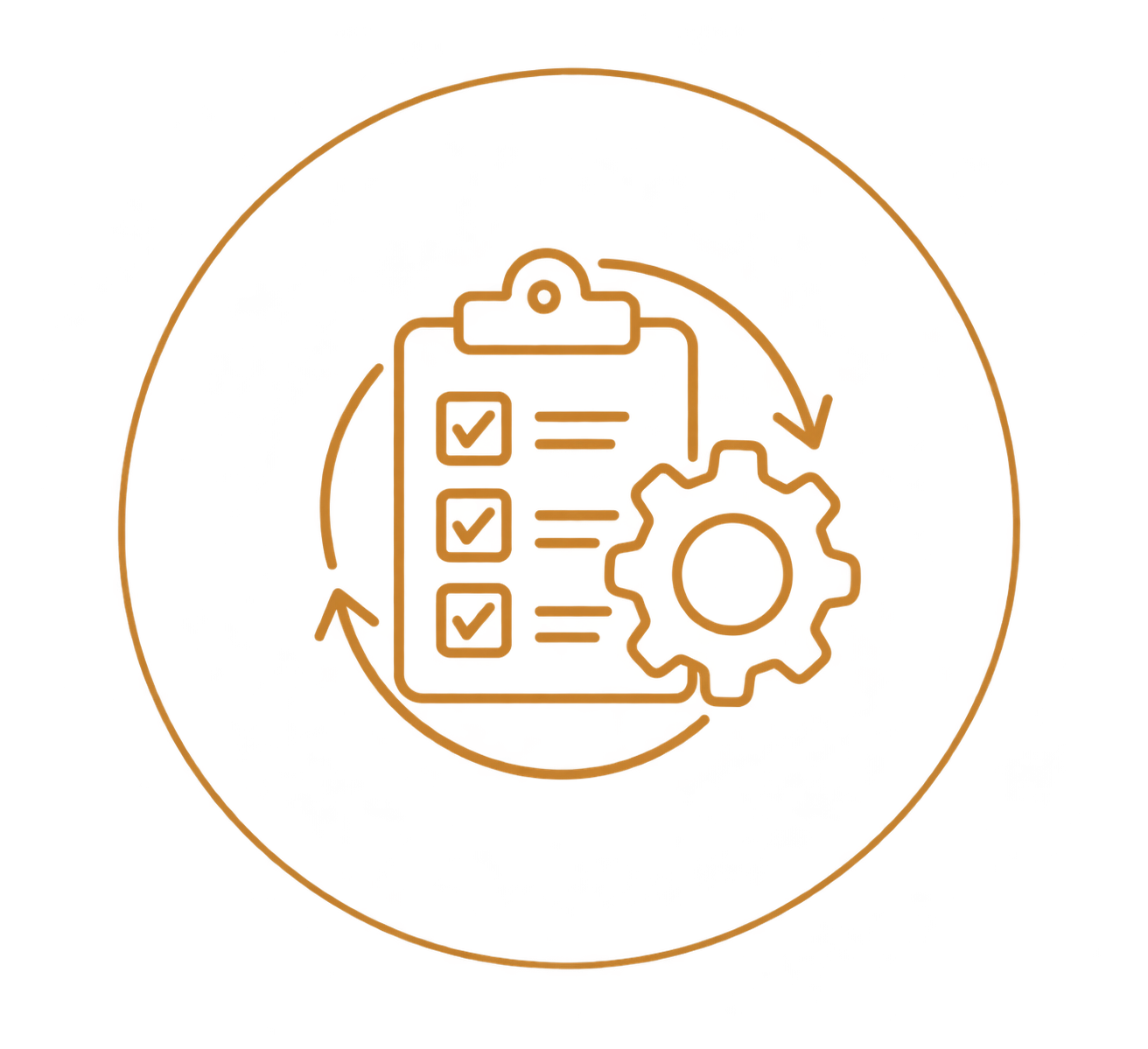 Icon of a clipboard with checkboxes and a gear symbol, representing process management or settings adjustment.