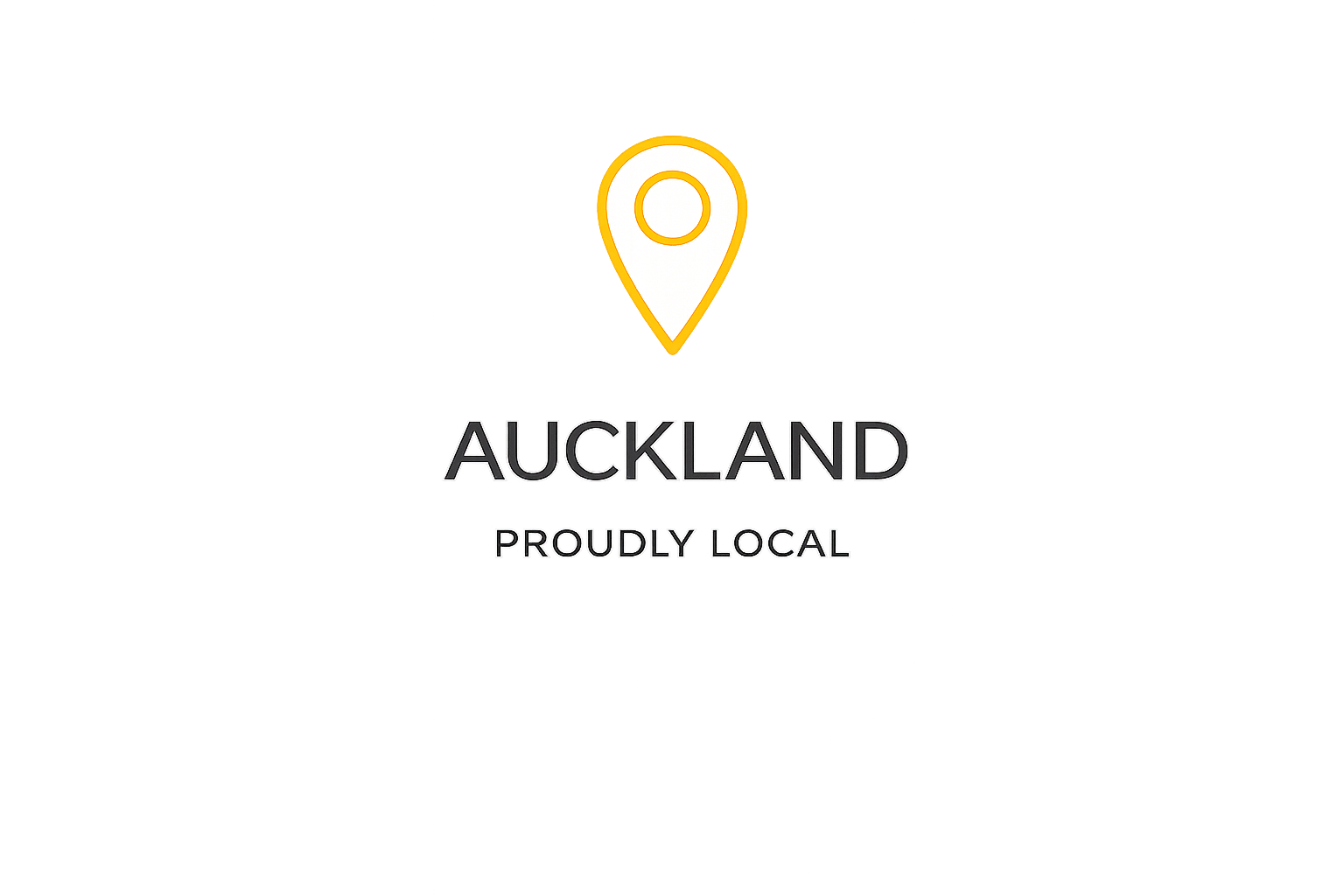 A digital illustration of a map marker icon with the word 'Auckland' and the phrase 'Proudly Local' below it, set against a background with blue and red light streaks.