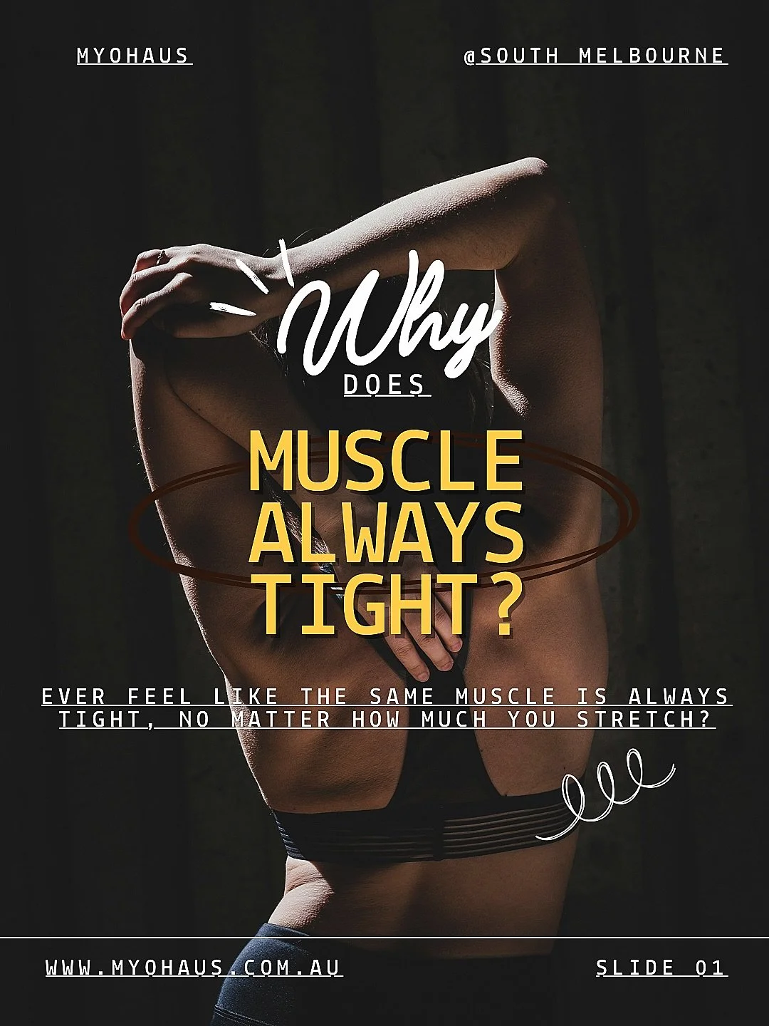 Why does the same muscle keep feeling tight? 🤔

Swipe through to learn more 👉
And if tightness is affecting the things you enjoy, MYOHAUS can help.

Link in bio 🤍
#Myotherapy #RemedialMassage #MuscleTightness #MelbourneWellness #southmelbourne