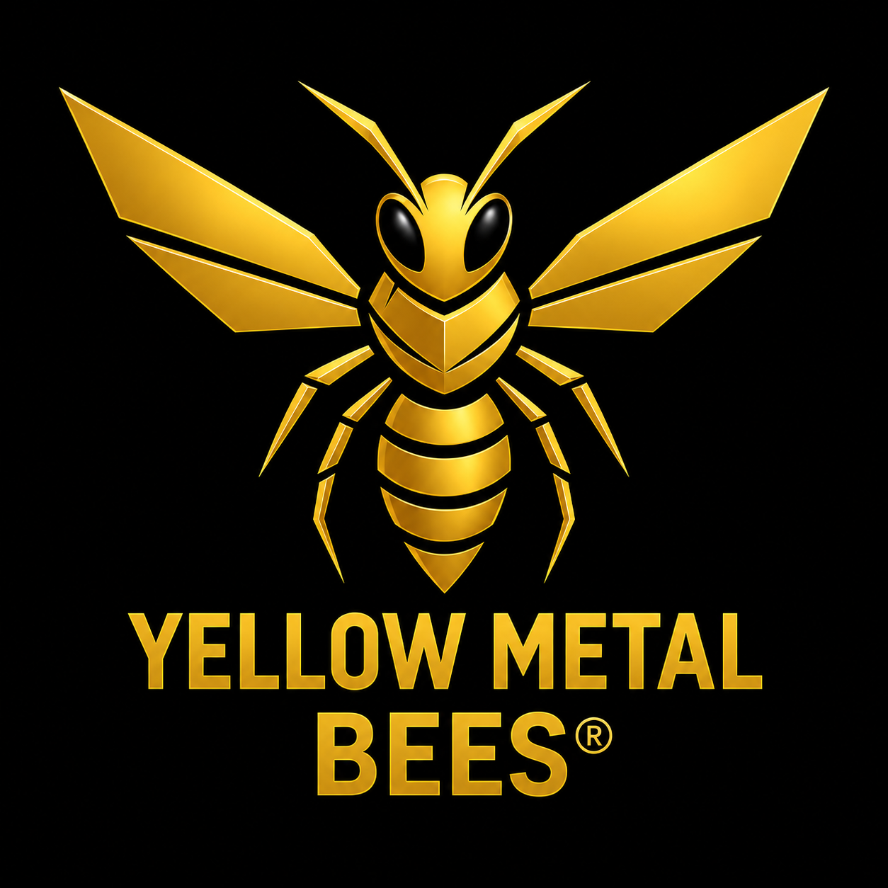 A stylized yellow and black cartoon bee with the text 'Yellow Metal Bees' underneath.