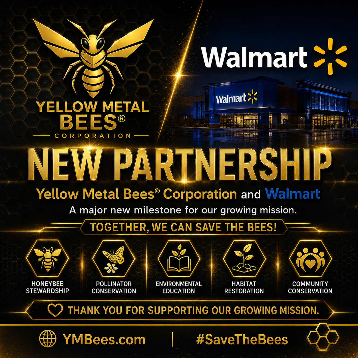Support Yellow Metal Bees® every time you shop at Walmart. Through Walmart Round Up, you can choose Yellow Metal Bees® as your preferred nonprofit and round up eligible purchases at checkout, with the difference donated to support honeybee stewardshi