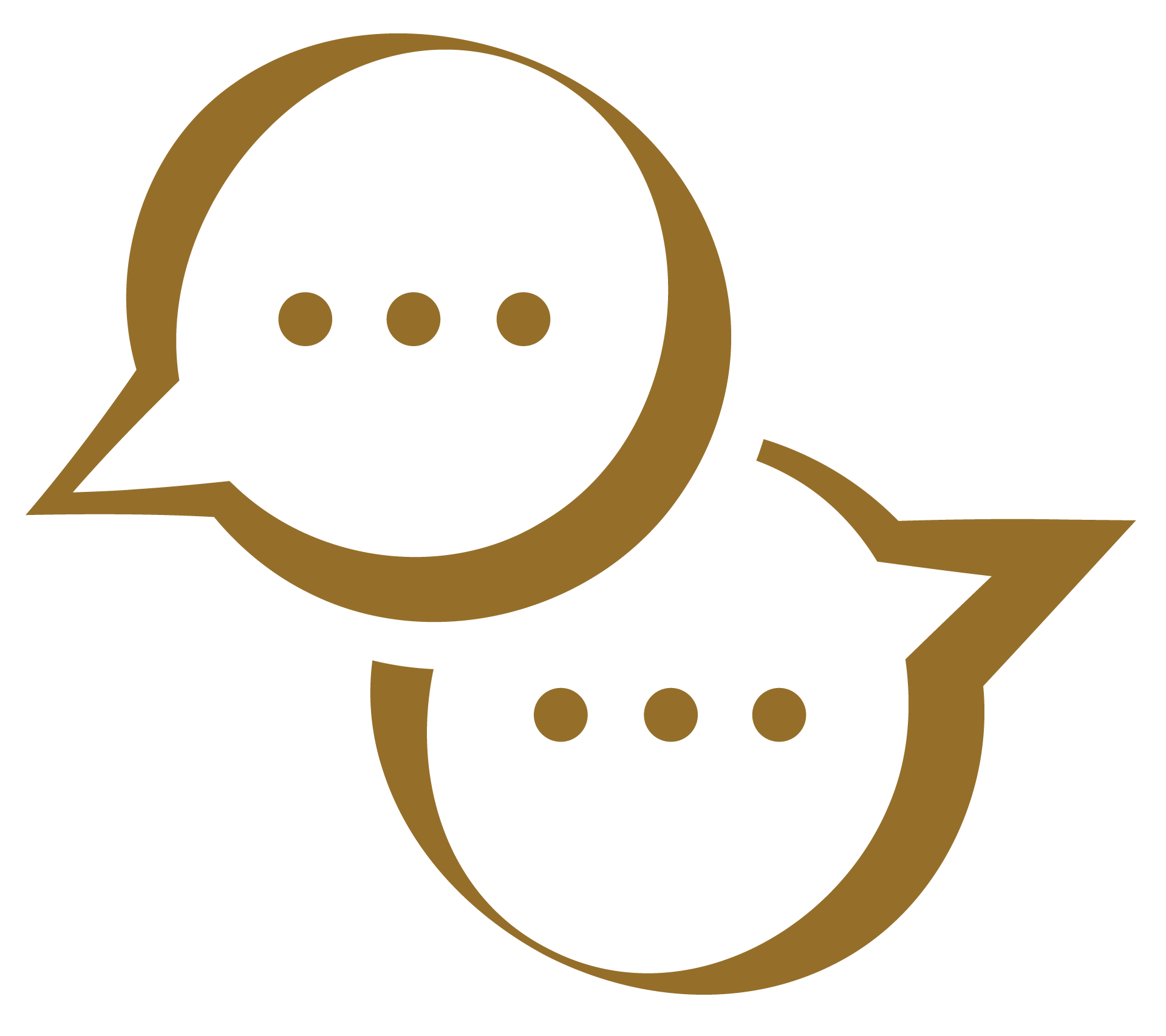 Icon of a speech bubble with three dots inside, representing a chat or conversation, in brown color.