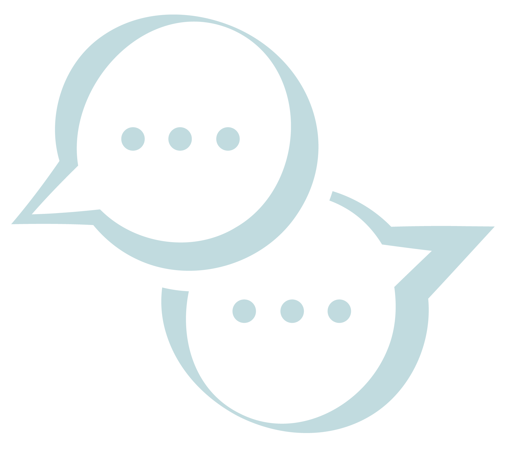 Three light blue speech bubbles with three dots inside each, overlapping each other.