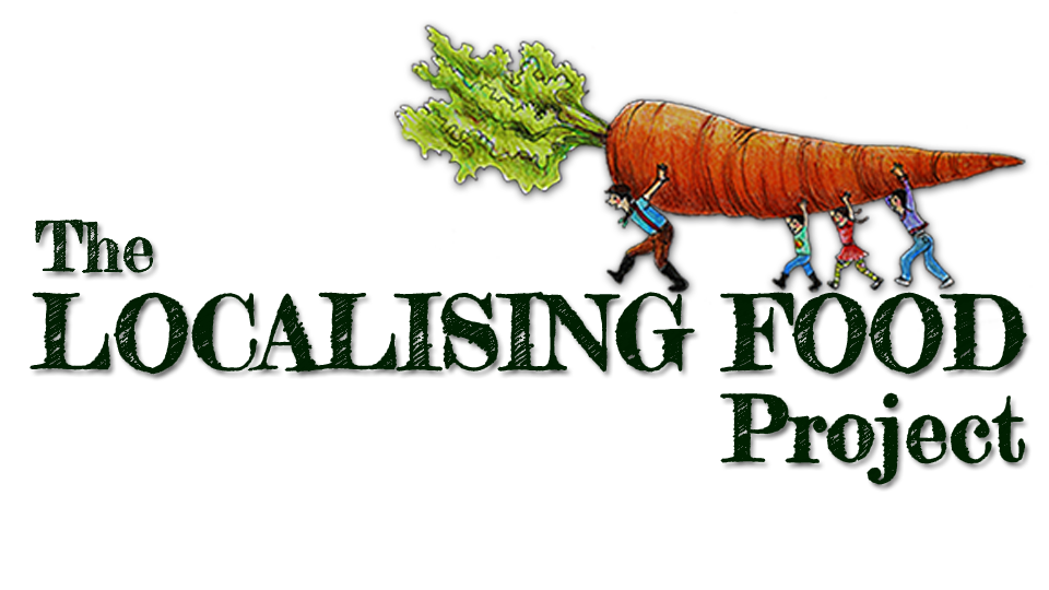 Localising Food Project - 4 small people carrying a carrot above their heads above the text.