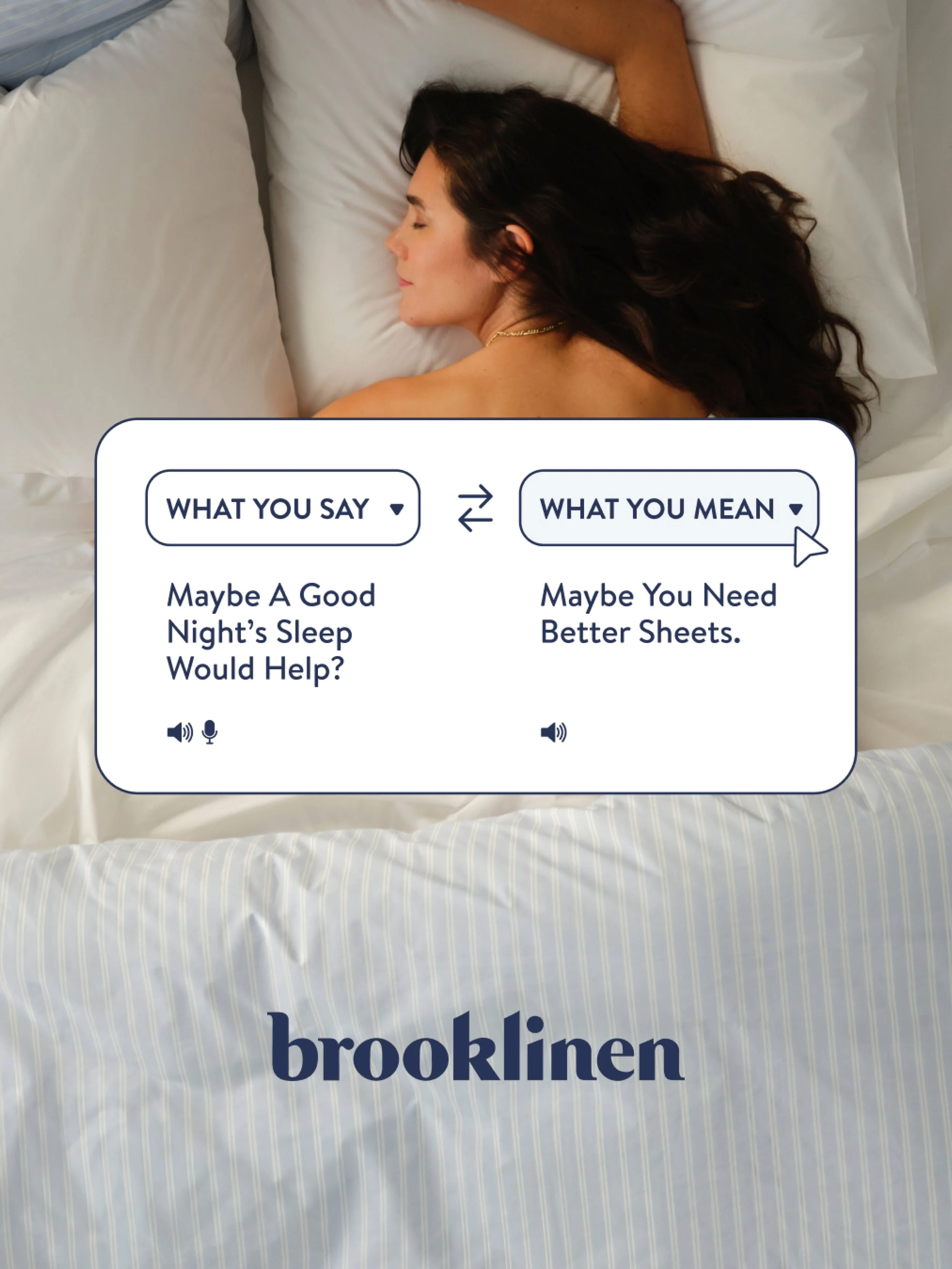 Portafolio de diseño gráfico para Brooklinen, con campañas promocionales y piezas de comunicación visual para una marca de textiles para el hogar.