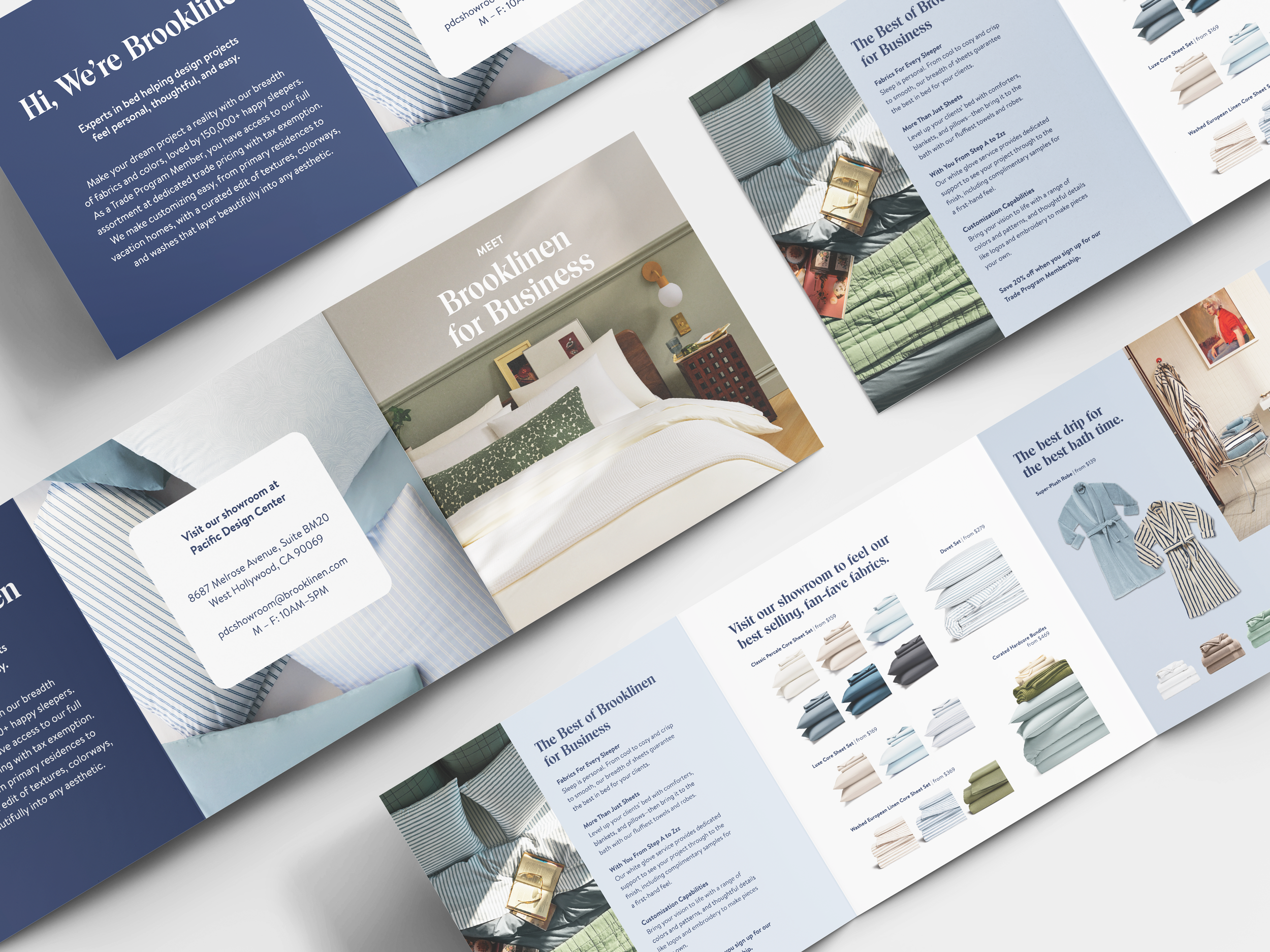 Portafolio de diseño gráfico para Brooklinen, con campañas promocionales y piezas de comunicación visual para una marca de textiles para el hogar.