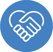 Icon of two hands shaking inside a heart shape