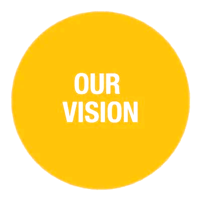 Yellow circle with white text that reads "OUR VISION".