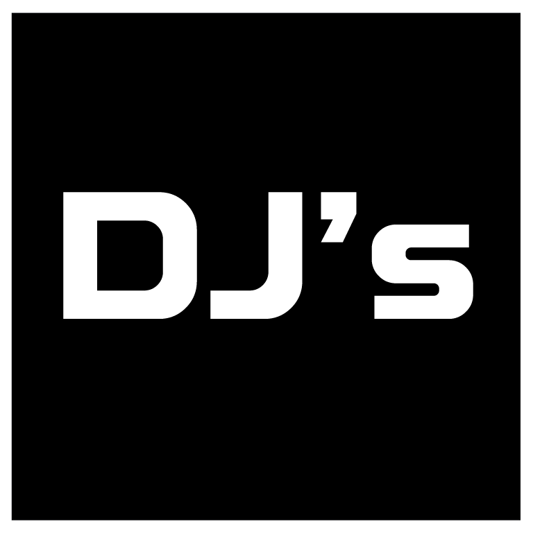 Black background with white text that reads "DJ's".