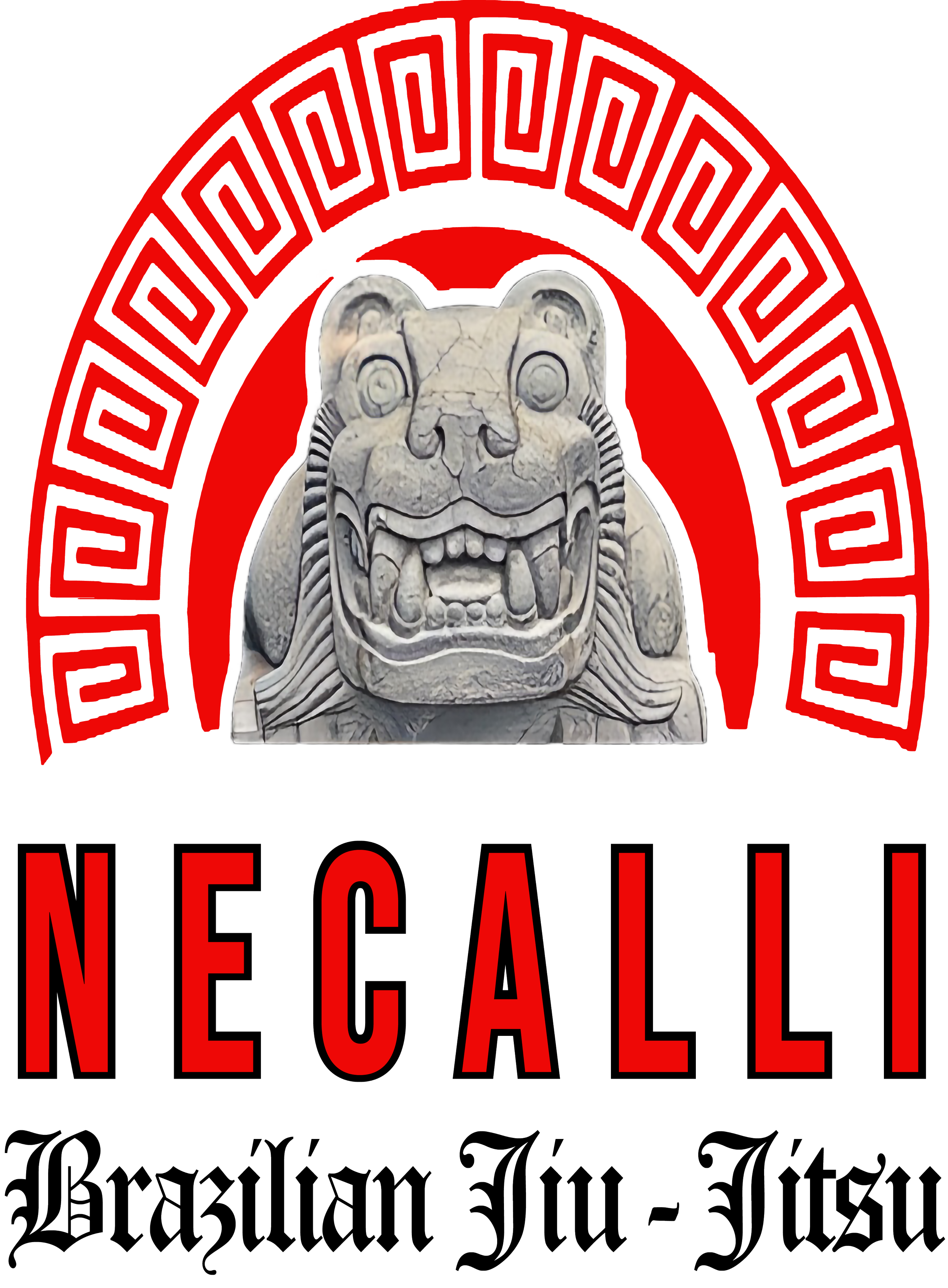 A stone carving of a traditional indigenous face or mask with intricate details surrounded by a red and white geometric border. The image also contains partially visible text in stylized blackletter font at the bottom.