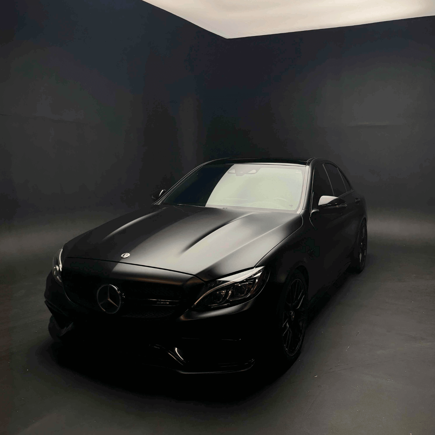Mercedes AMG with matte black vinyl wrap