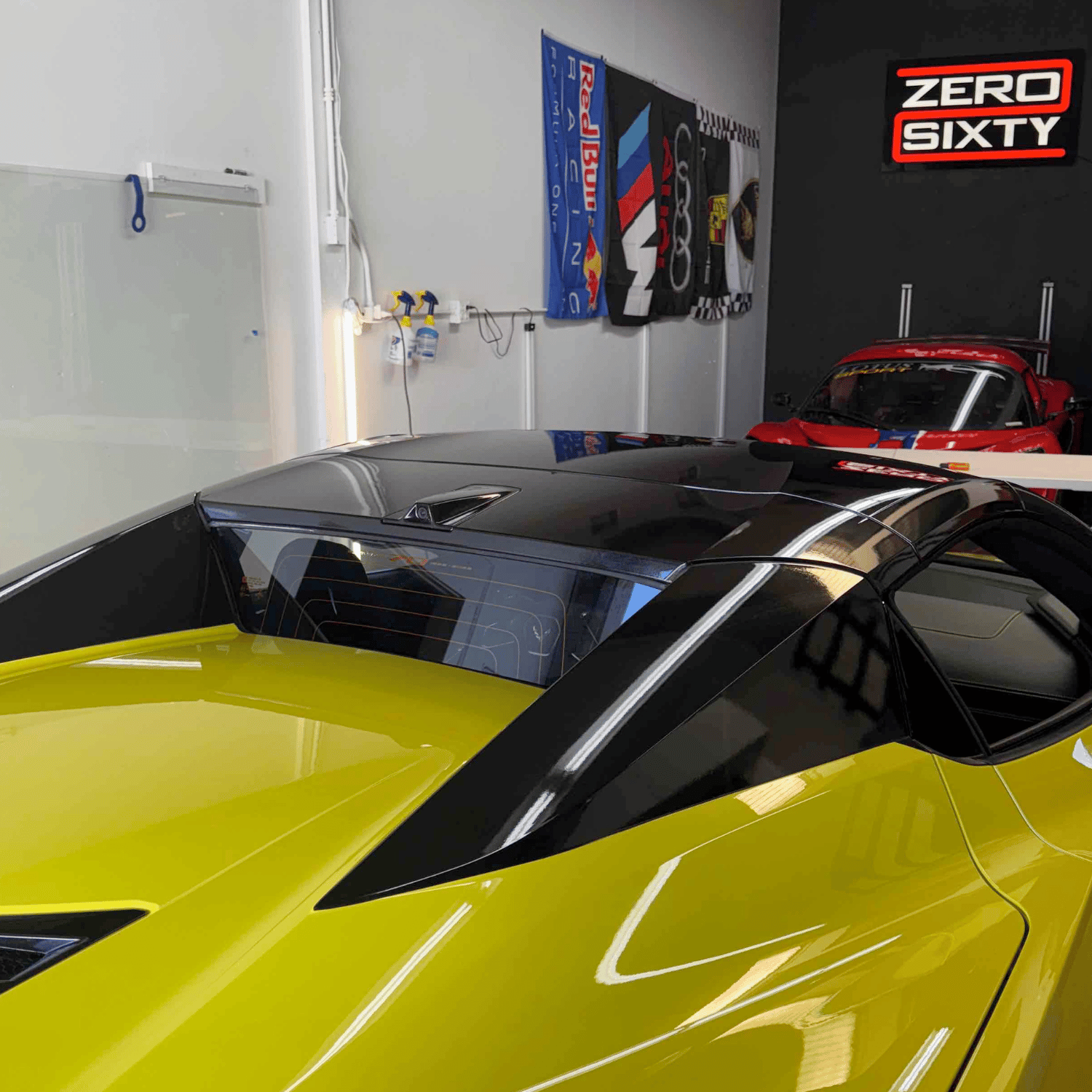 Corvette C8 with custom vinyl roof wrap