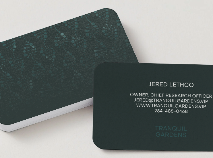 Business card design for Tranquil Gardens