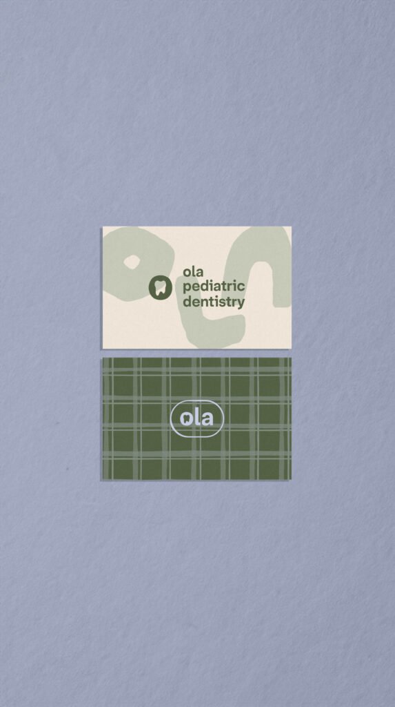 Business card featuring a children’s dentist logo and background design