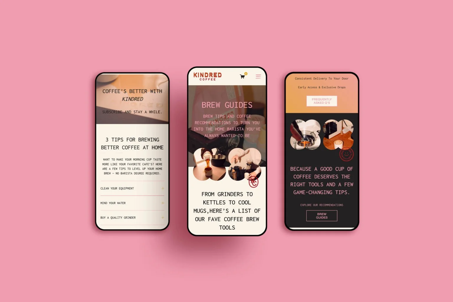Mobile version of the Kindred Coffee Club website.