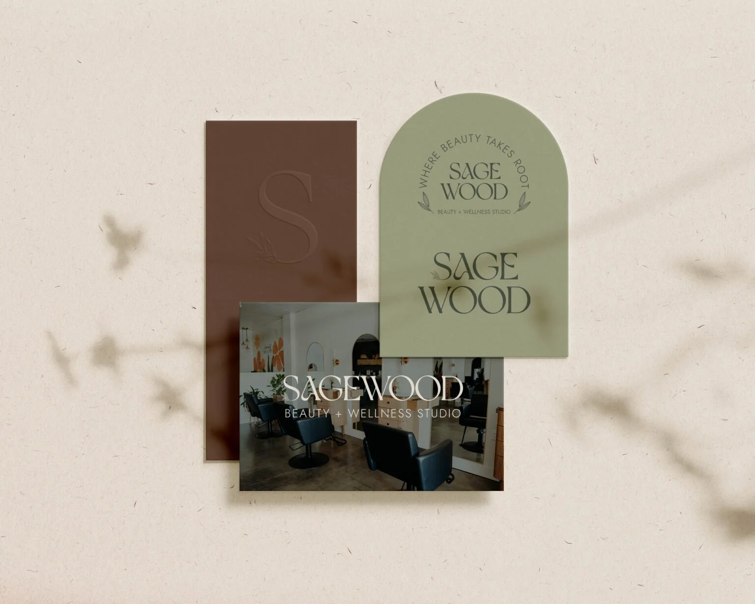 Sagewood Studio brand design across stationery.