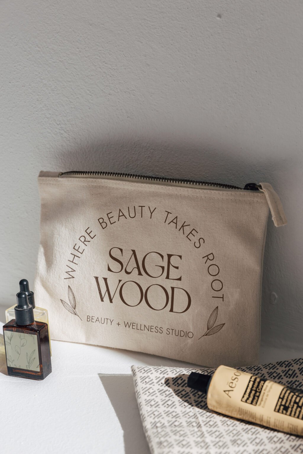 Hair salon logo printed on a pouch