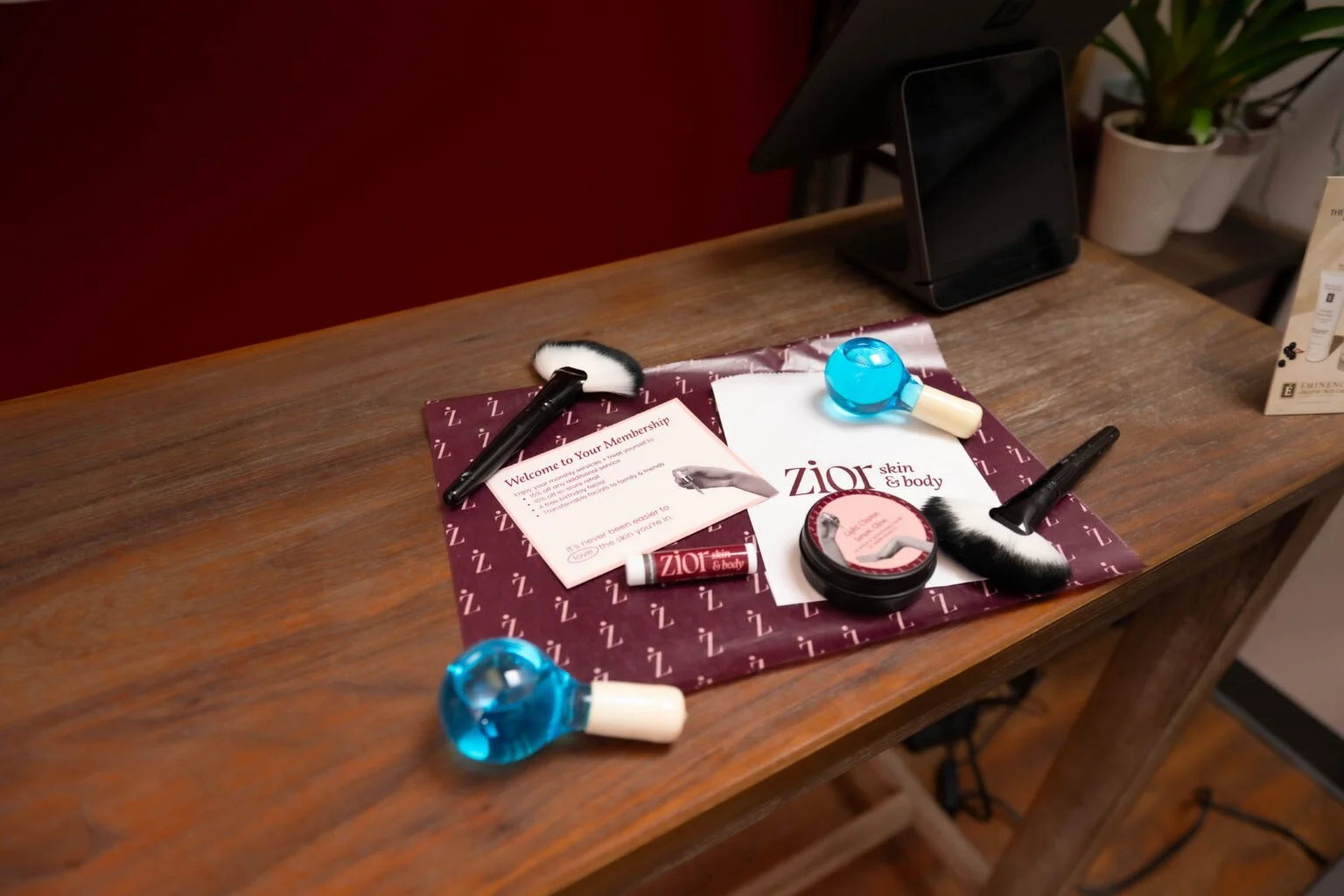 Zior membership materials arranged on a table.