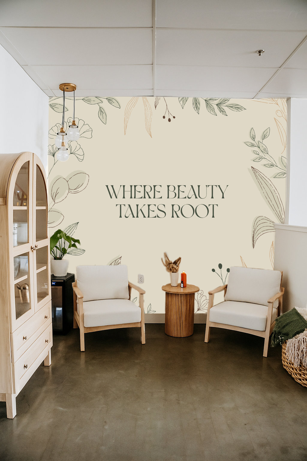 Sagewood office mural with branded illustrations.