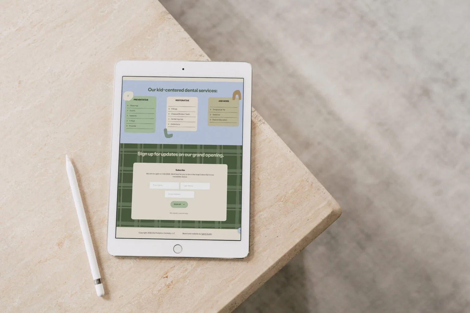 Calm and playful pediatric dentist website.
