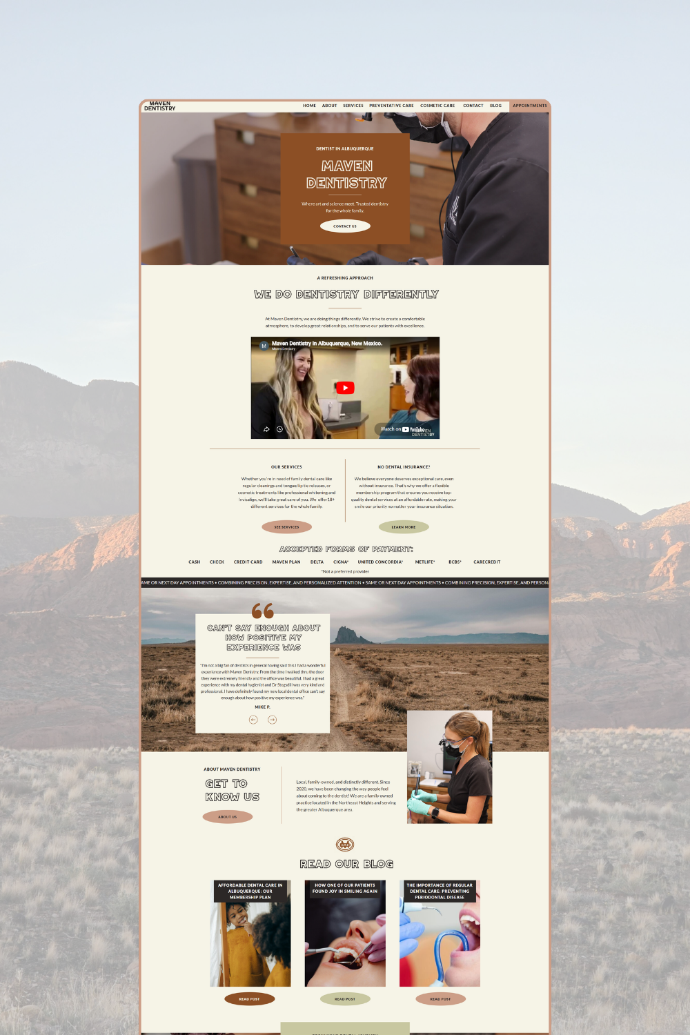 Full homepage design for Maven Dentistry.
