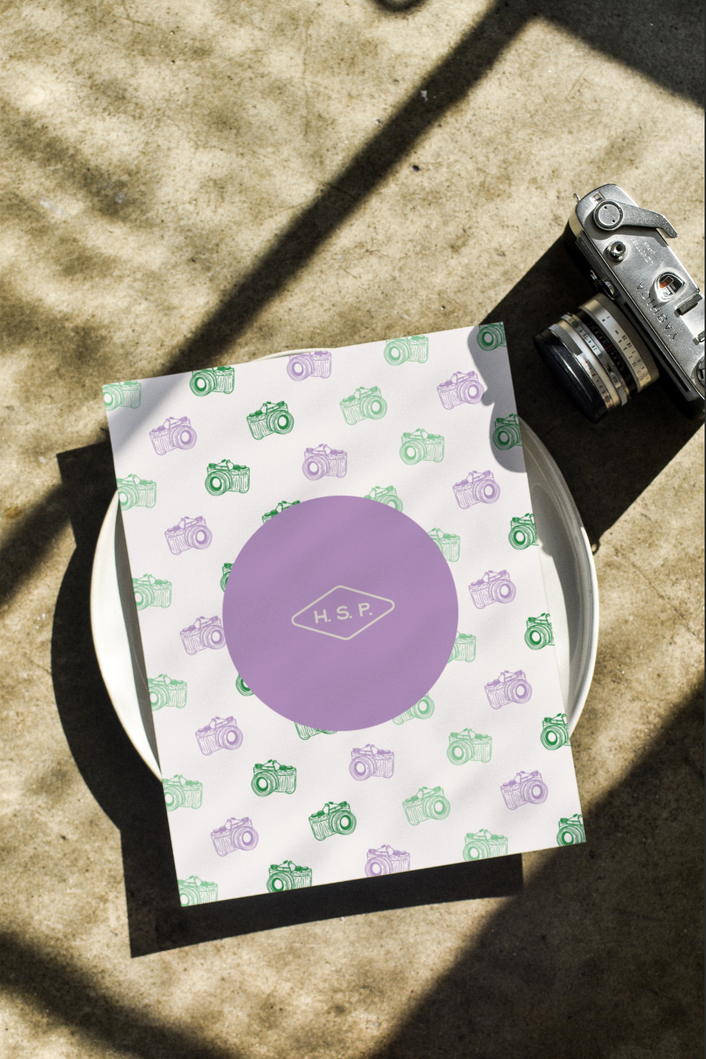 Retro camera illustration pattern and logo for photography branding