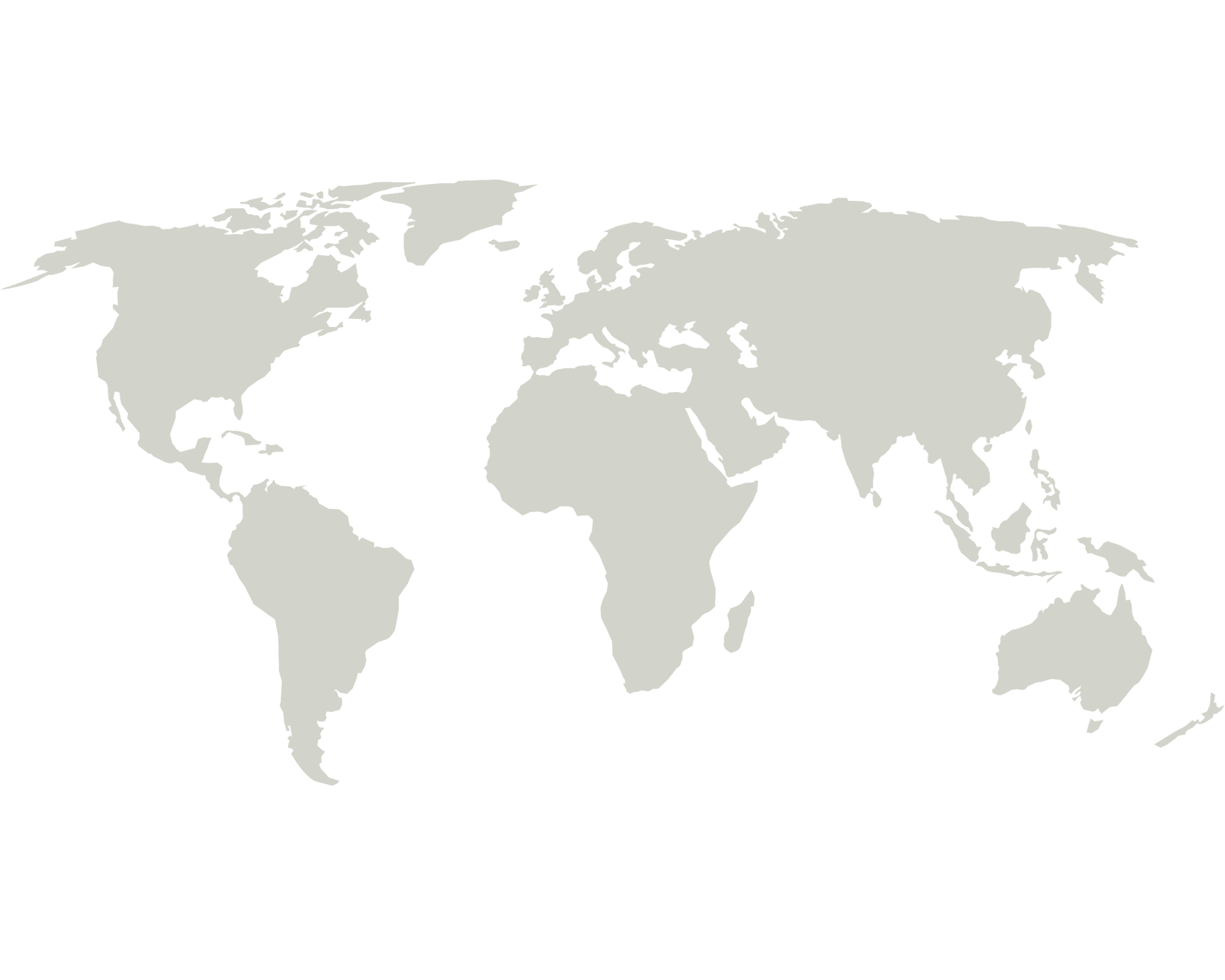 A world map in gray on a black background showing continents and countries.