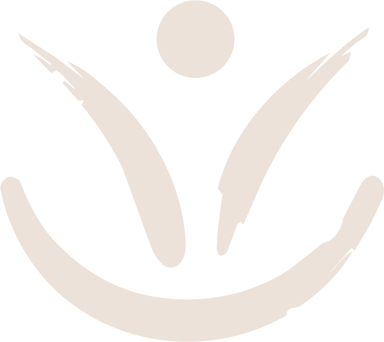 A minimalist illustration of a smiling face with a round head, curved mouth, and closed eyes, with a circle above representing the sun or moon.